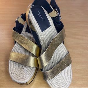 New Rag & Bone Espadrilles Flatform Gold Sandals